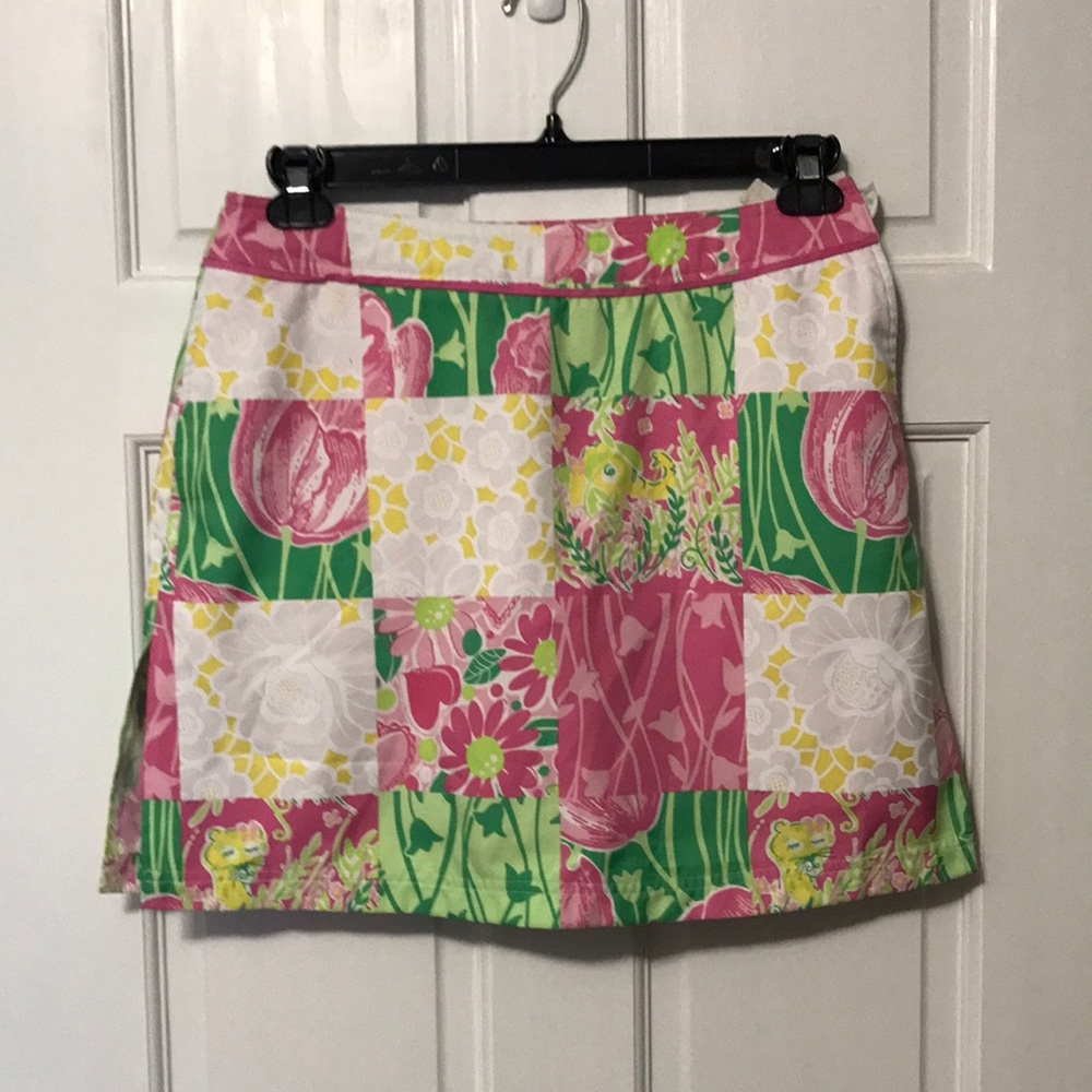 Lilly Pulitzer patchwork pink green skirt skort athletic vintage